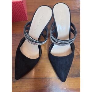 Kelly And Katie Black Heeled Mules Black Women's Sz 8.5 Rhinestone Strap Detail